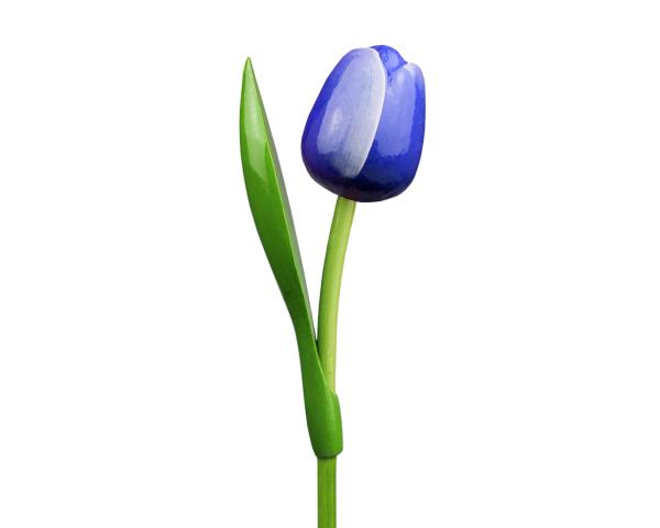 Wooden tulip in a wooden base, to stand, 34cm high, made in Holland, color: blue/white